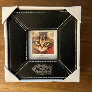 Kohls Cat Kitty Photo Frame Fish Meow Faux Leather Square Picture 3.5x3.5”